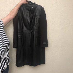 DKNY Leather & Wool Coat EUC